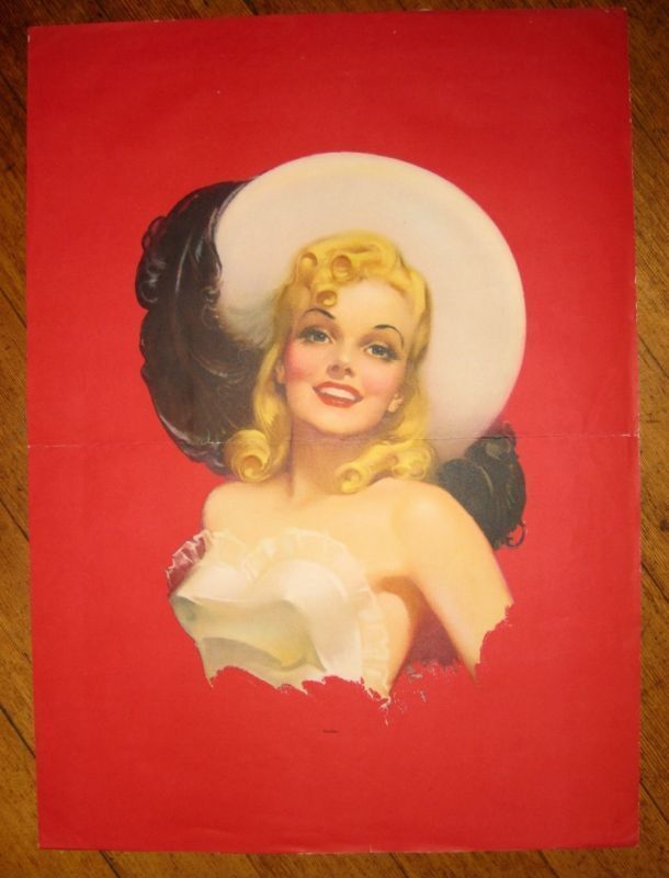 Vintage 1940s Sexy Pinup Picture Blond Big Hat 16x22