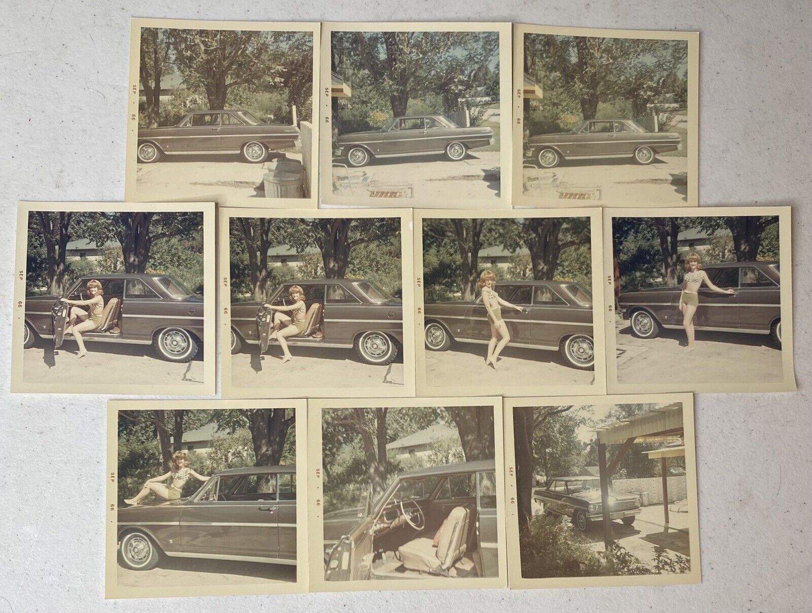 Lot Of 10 Vintage 1965-66 Chevy Nova & Girl Next Door Posing In Swimsuit Photos