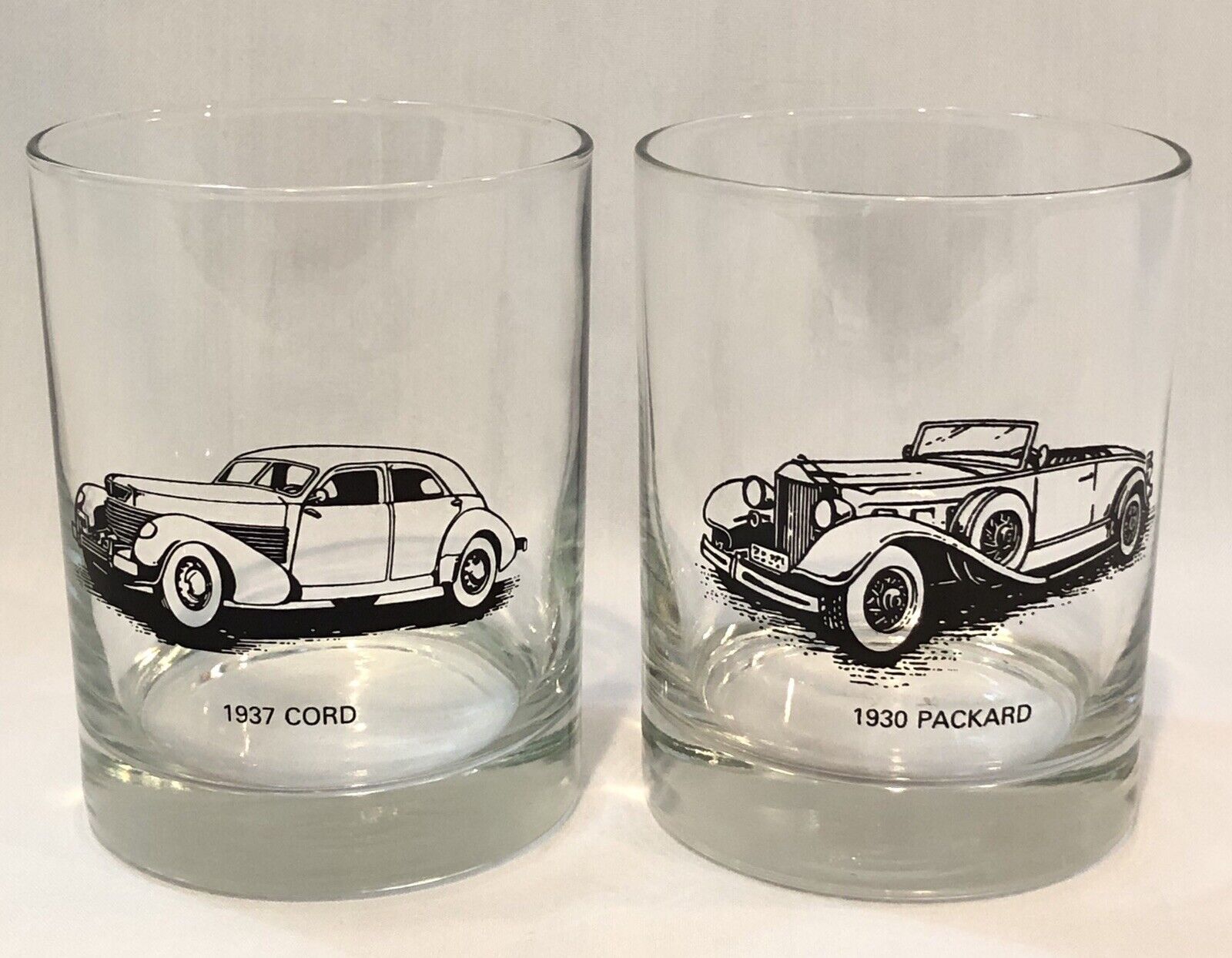 1930 Packard & 1937 Cord 12 Ounce On the Rocks Bar Drinking Glass  Classic Car  