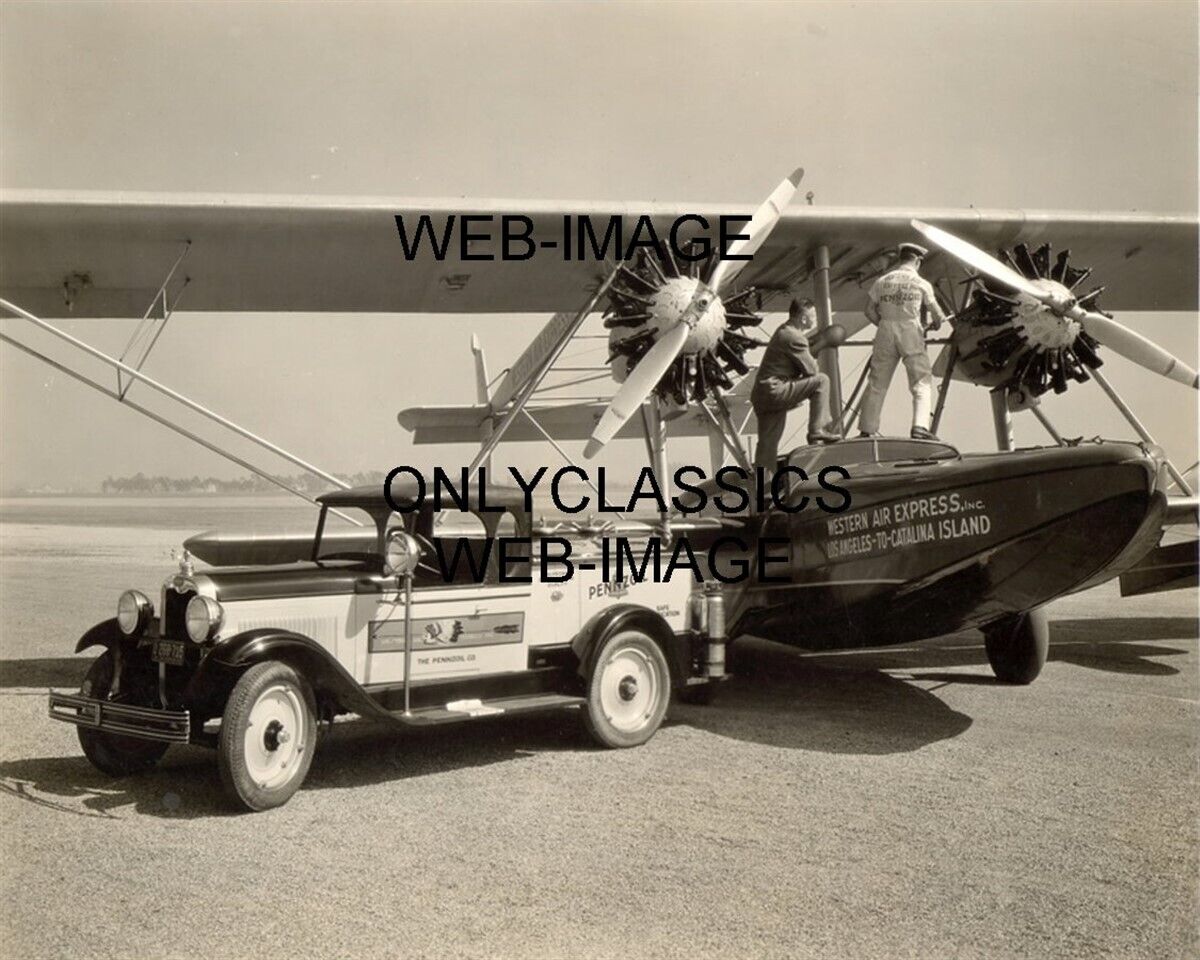 1928 WESTERN AIR SIKORSKY FLOAT AIRPLANE PHOTO LA-CATALINA ISLAND-PENNZOIL TRUCK