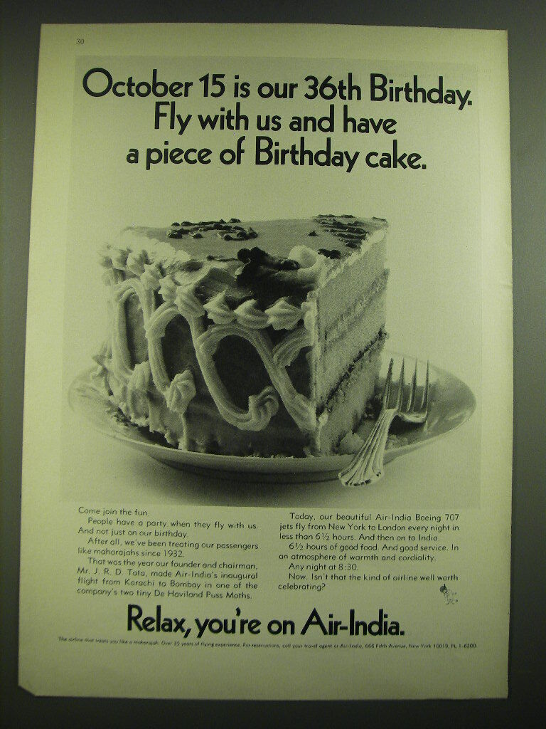 1968 Air-India Airline Ad - October 15 is our 36th Birthday. Fly with us
