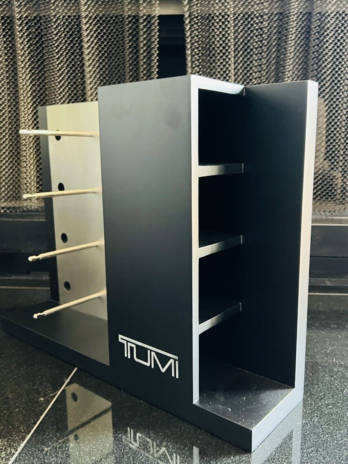 Tumi Counter Top Display.  Brand New 4 Unit Display & 4 Unit  Side Storage.  NEW