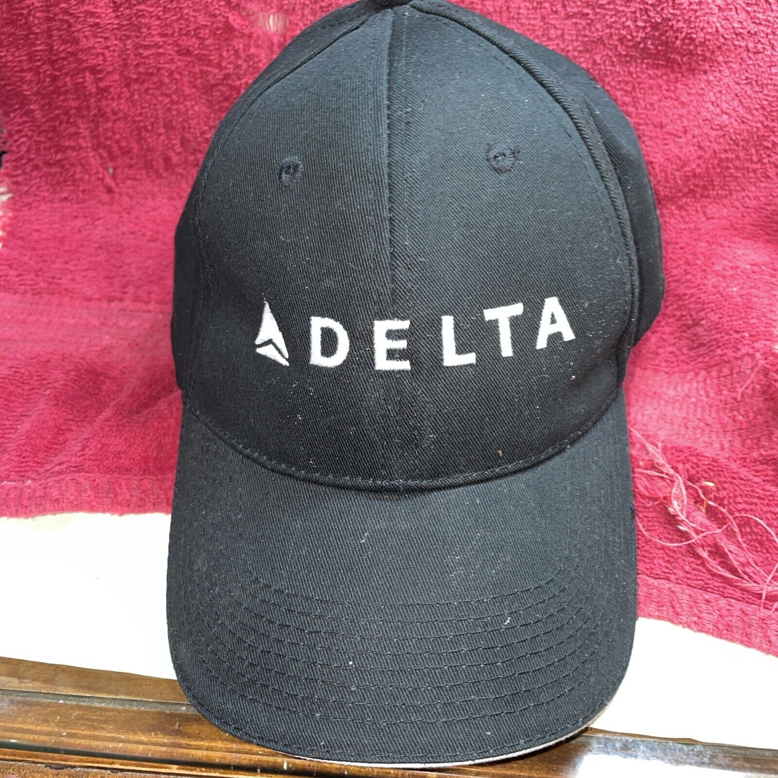 Delta Airlines Black & White Embroidered Widget Adjustable Baseball Cap Hat