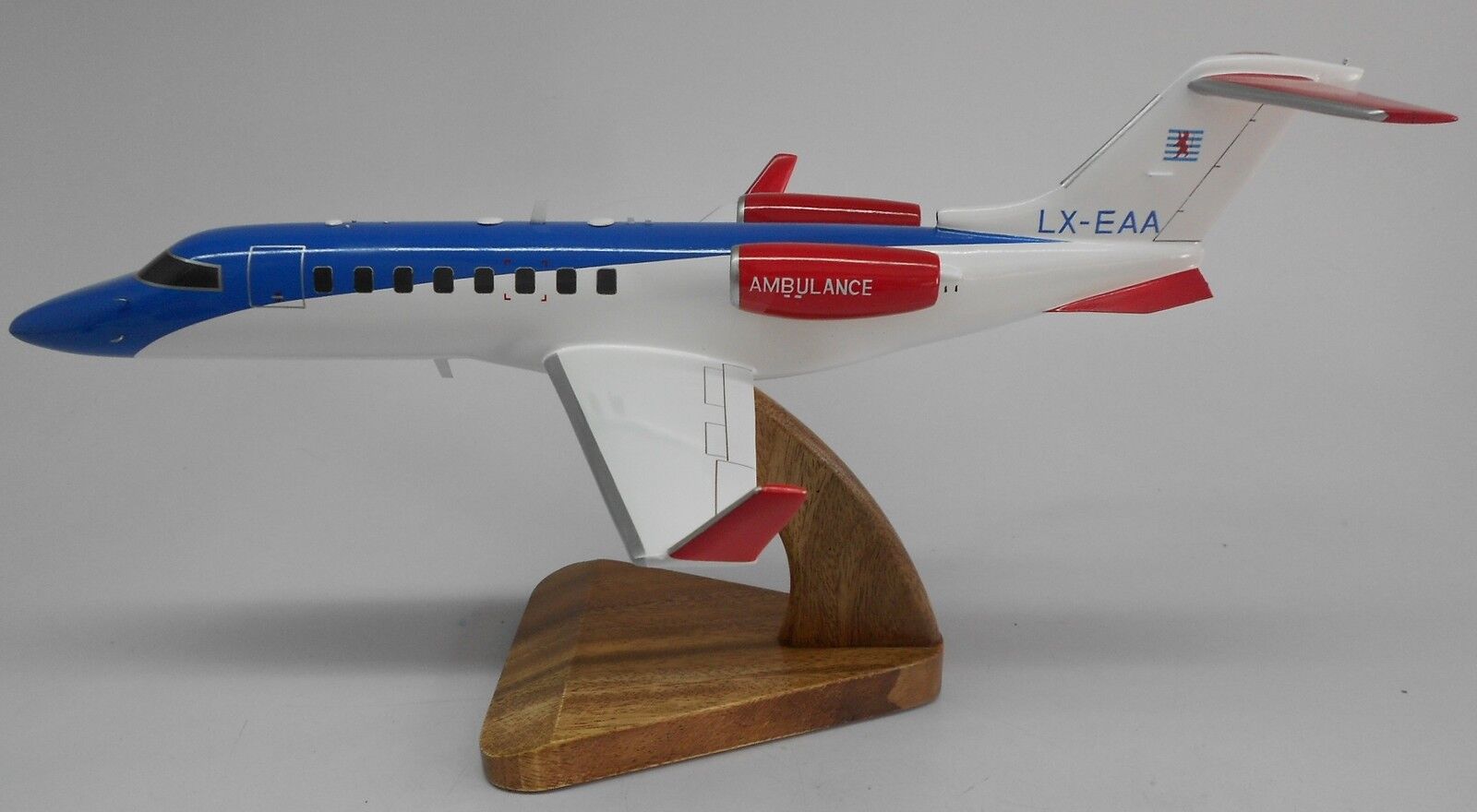Learjet 45 Luxembourg Air Rescue Bombardier Airplane Wood Model Replica Small