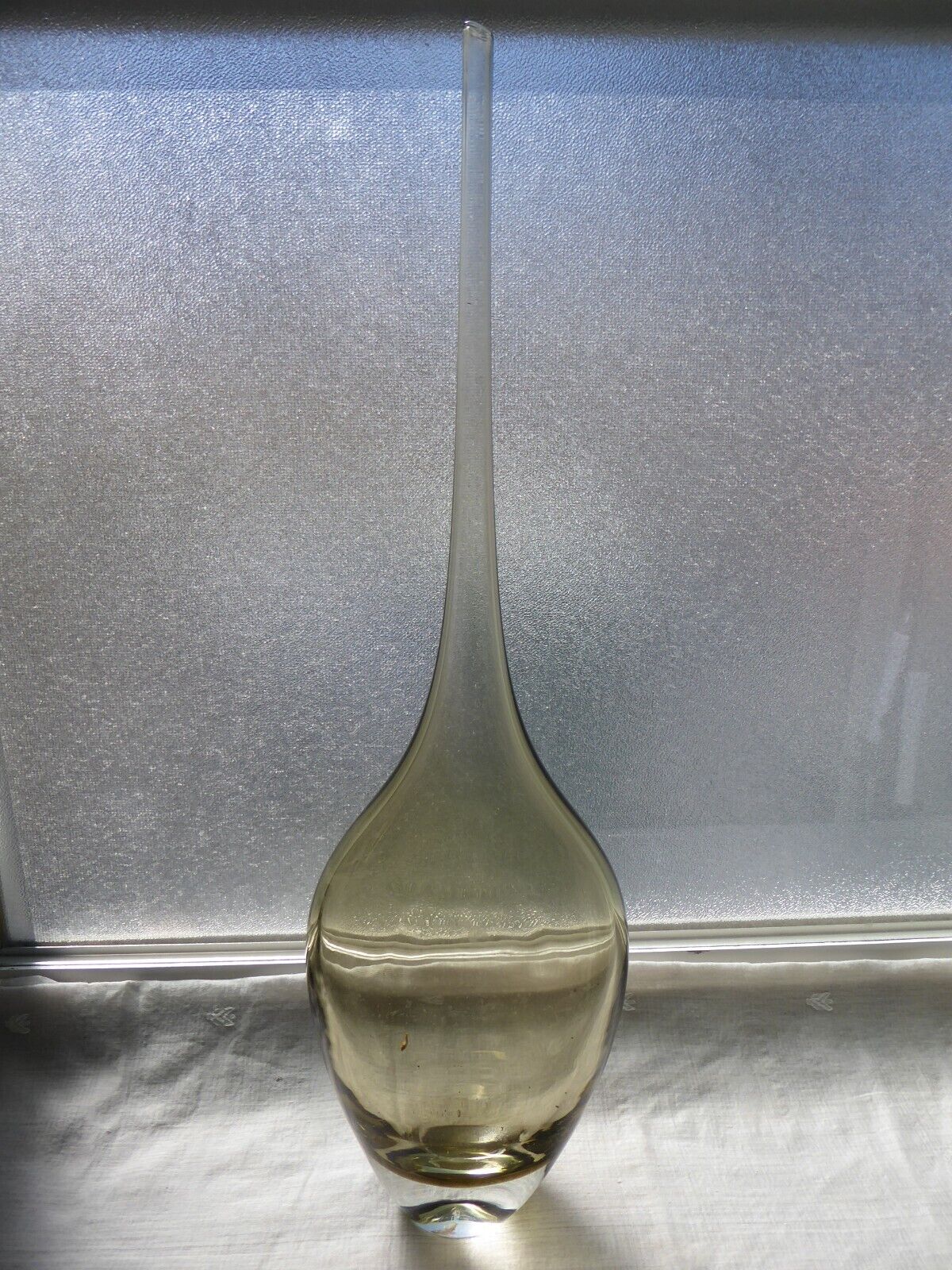 Vintage Bengt Orup Johansfors Smoky Glass Teardrop Vase MCM 19 inch Sweden
