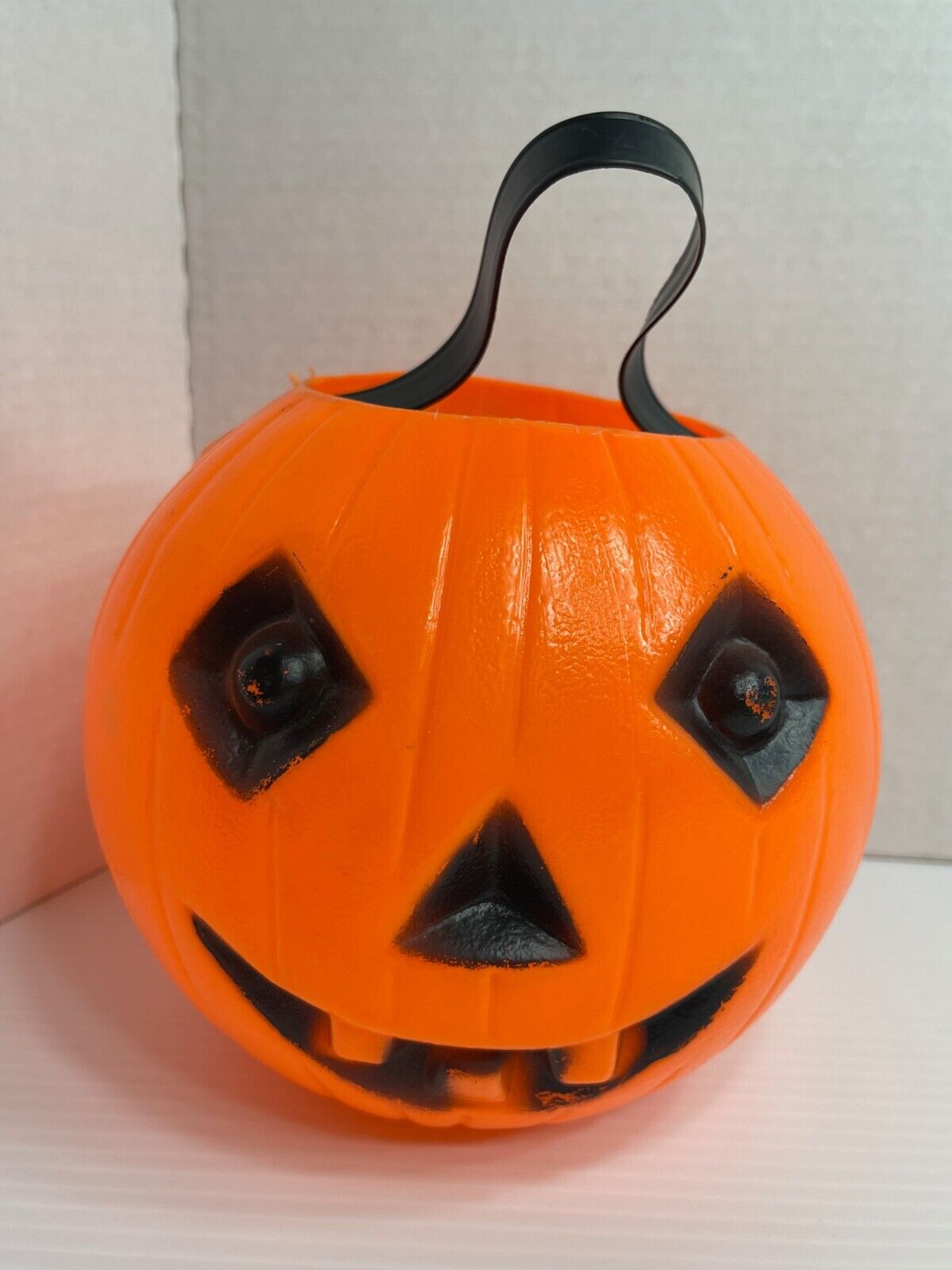Vintage 1970s - Small Jack O Lantern Pumpkin Trick or Treat Pail With Handle