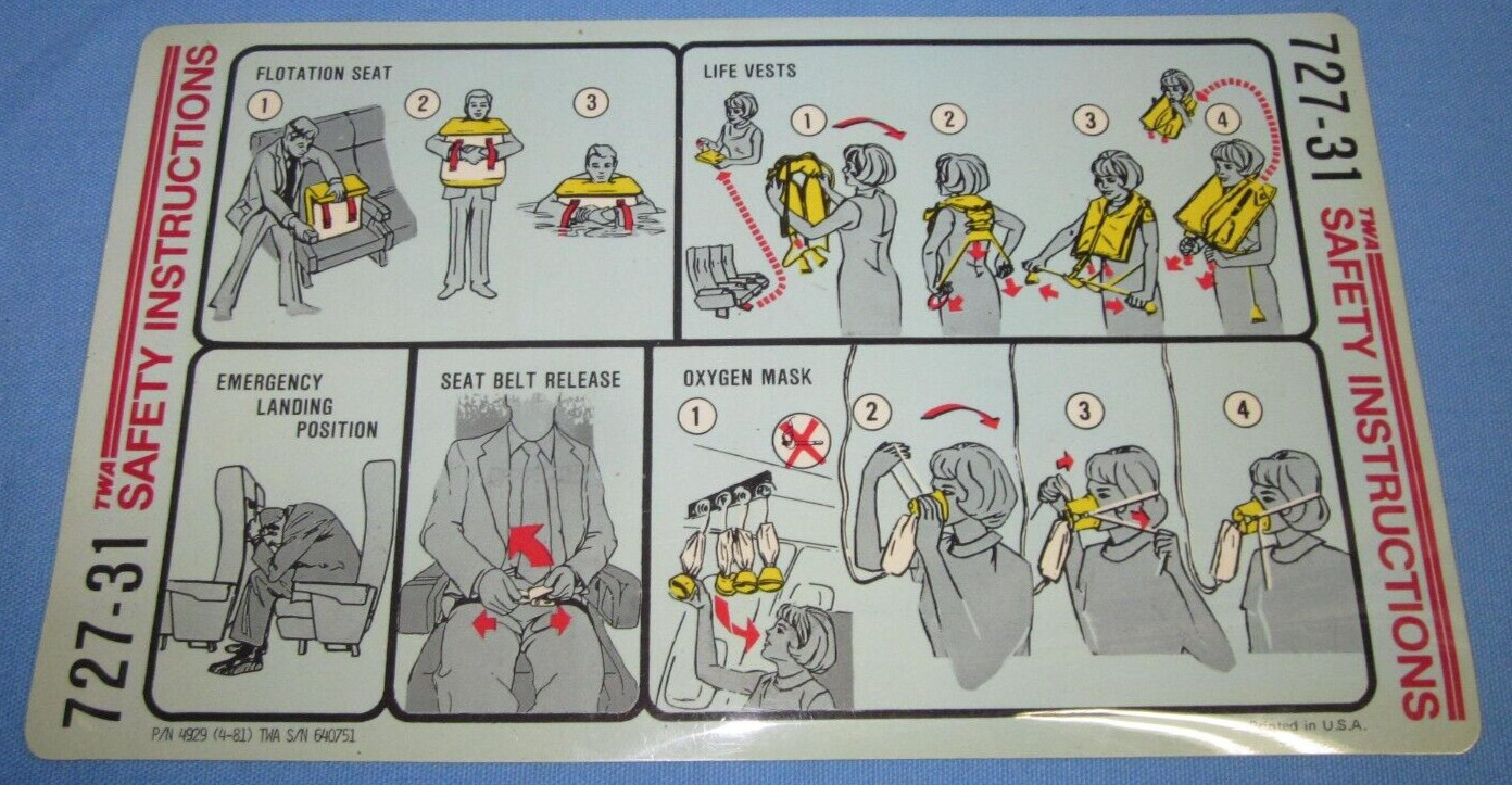 TWA 727-31 Safety Instructions Card, Plastic