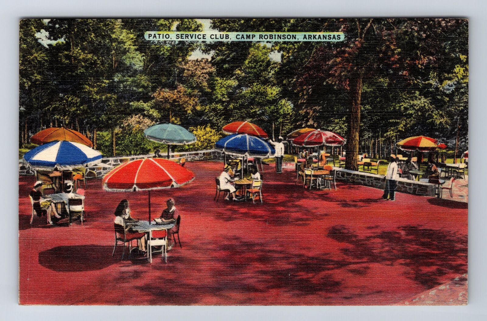 Camp Robinson AR-Arkansas, Patio, Service Club, Antique, Vintage c1944 Postcard