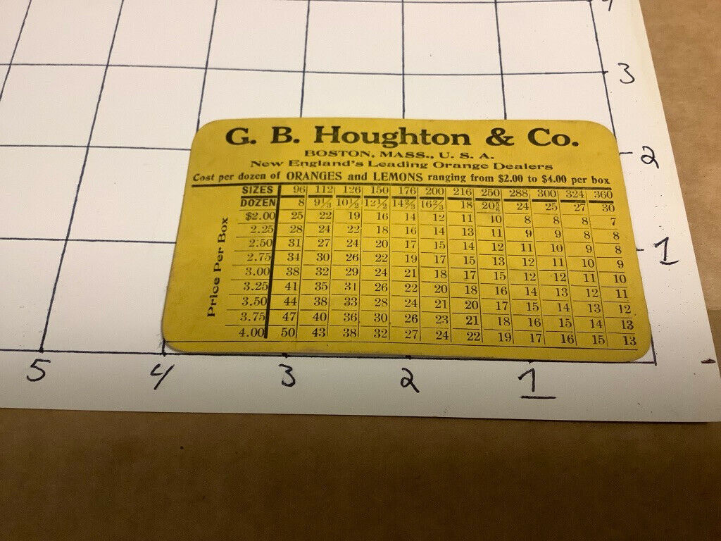 Original Early Card: G B Houghton & co. ORANGES & LEMONS cost per dozen BOSTON