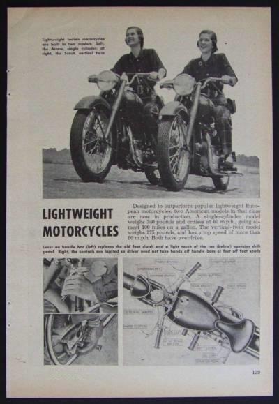 Indian Motorcycles Scout & Arrow 1949 vintage pictorial