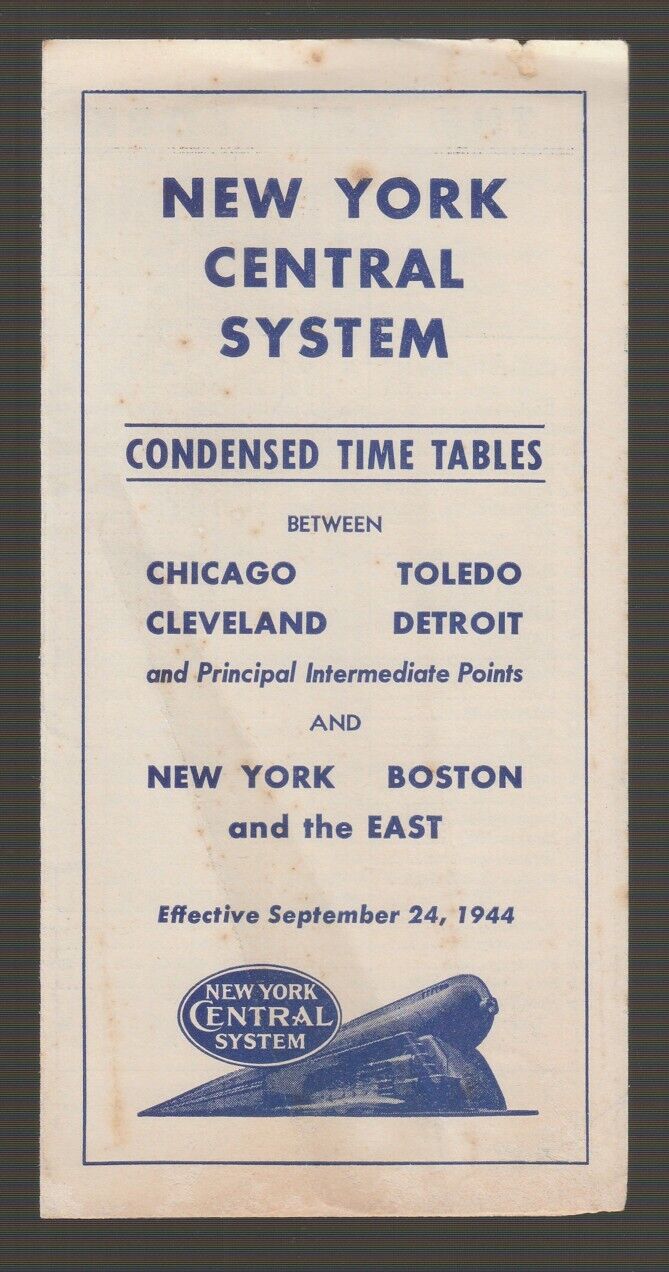 [72038] 1944 NEW YORK CENTRAL SYSTEM TIMETABLE between CHICAGO and NEW YORK