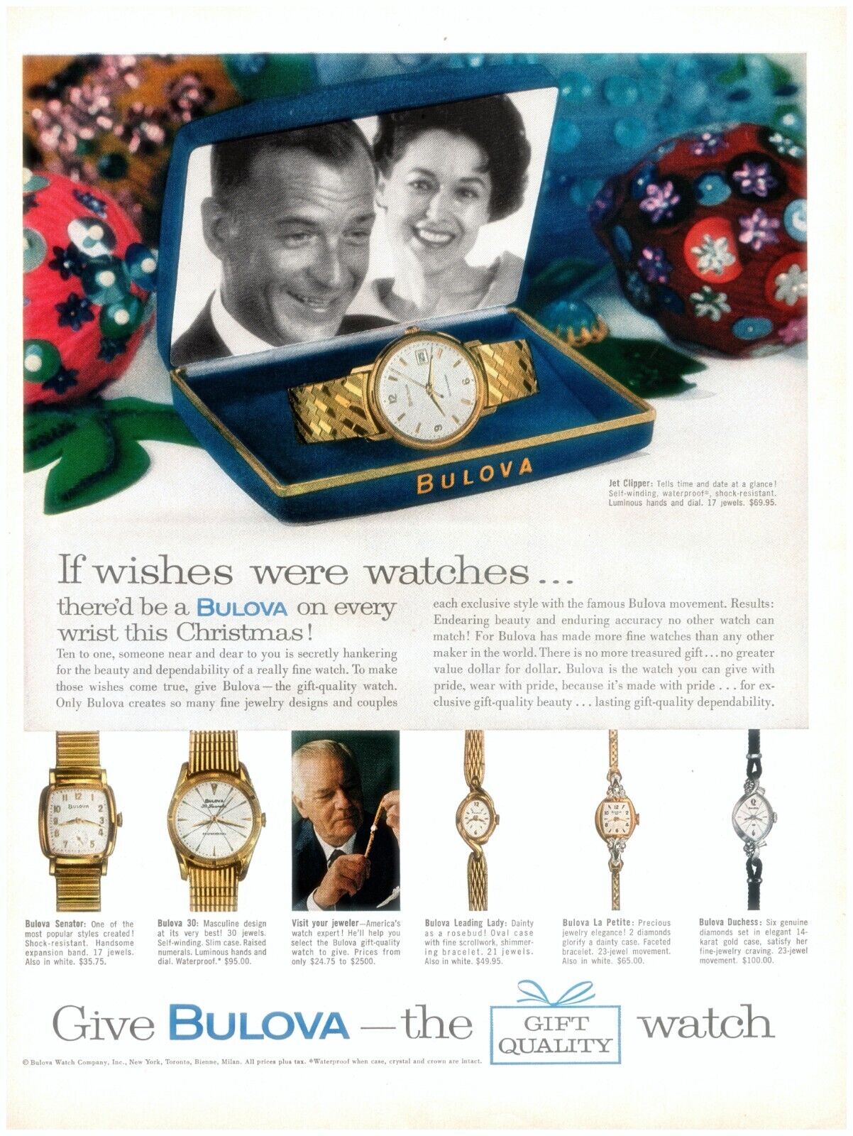 1962 Bulova Watch Jet Clipper Christmas Gift Vintage Print Ad Luxury Brand