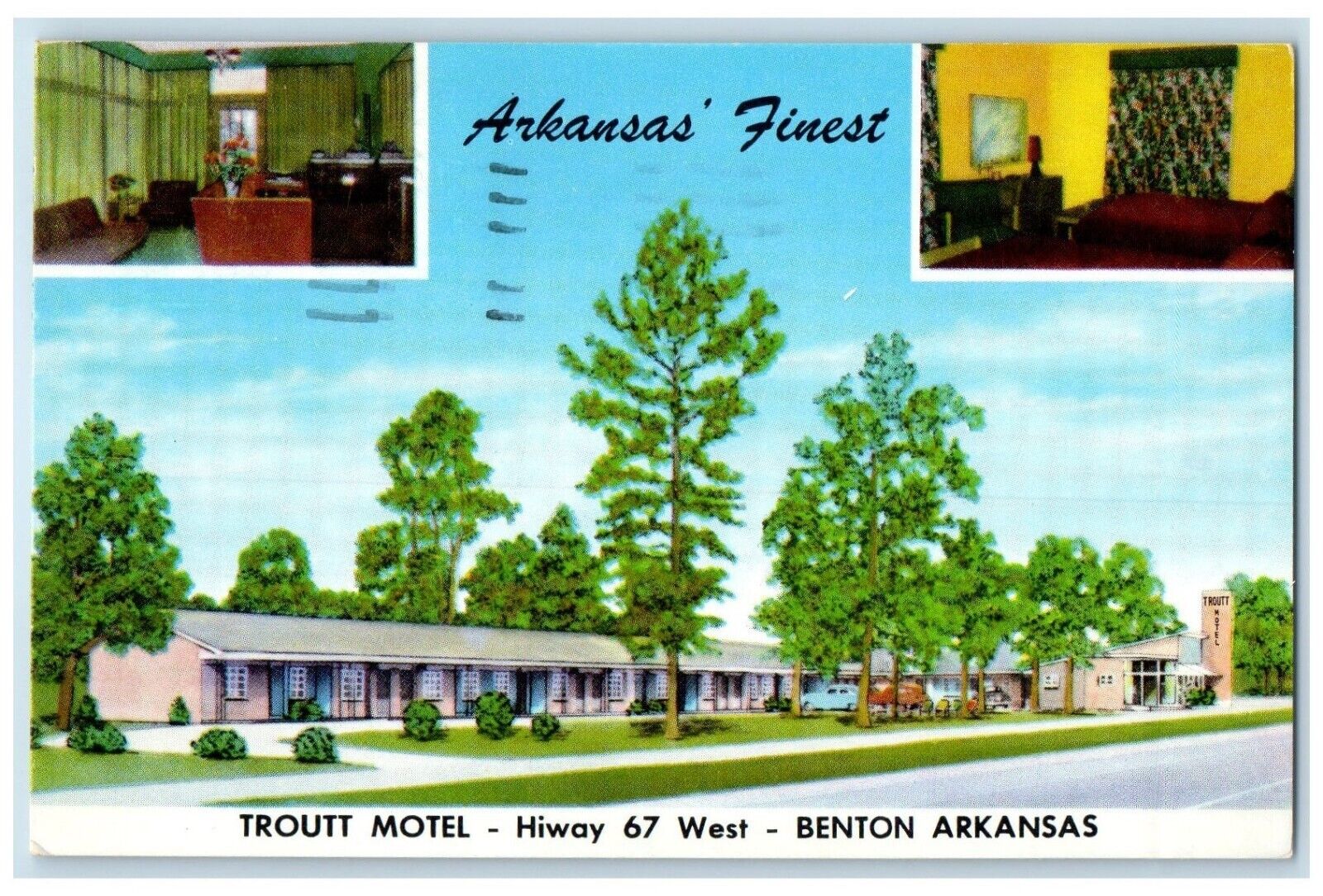 1956 Trout Motel Benton North Little Rock Arkansas AR Room View Vintage Postcard