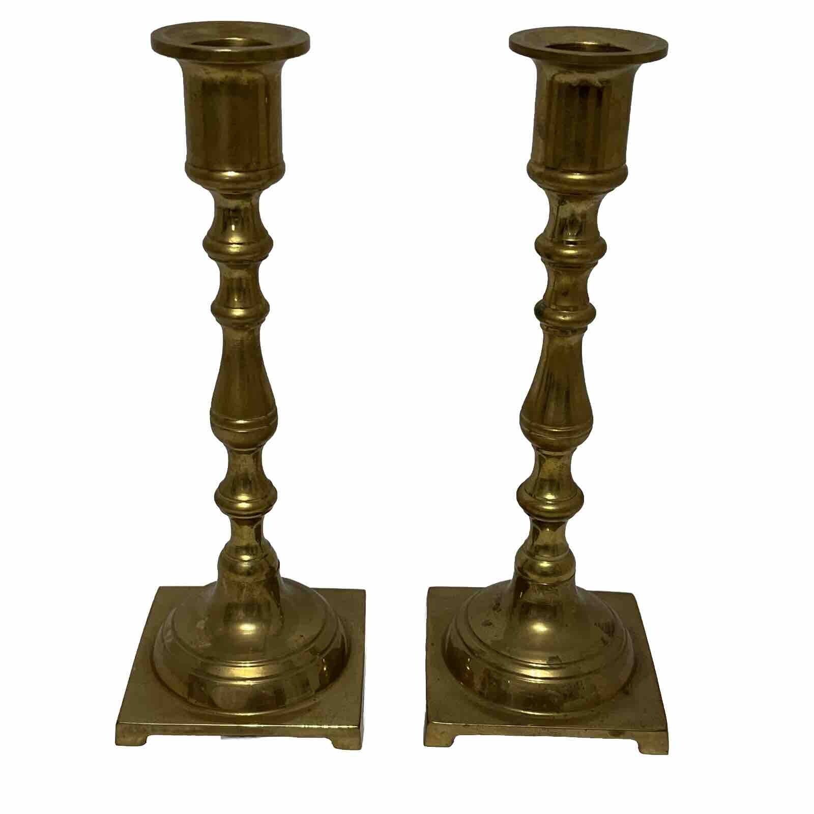 Pair Solid Brass Candlesticks Candle Holders 7.5” MCM Style