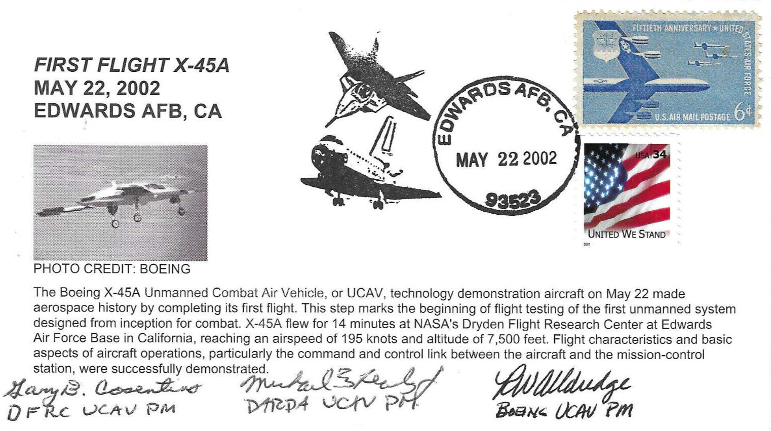 Cover honoring the X-45A with autographs