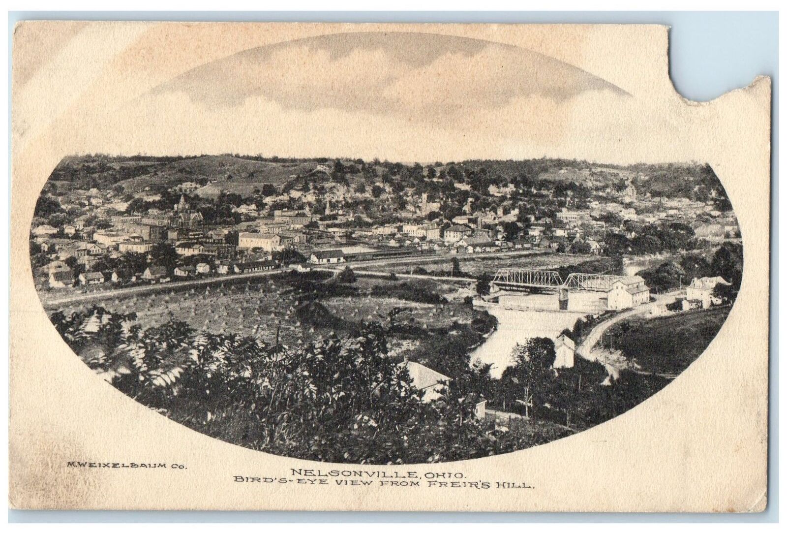 Nelsonville Ohio OH Postcard Bird's Eye View From Freir's Hill 1910 Residence