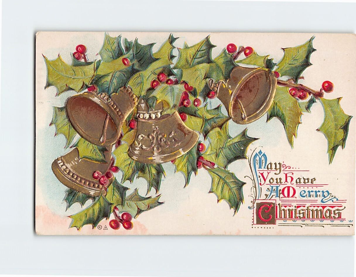 Postcard May You Have A Merry Christmas Christmas Holly Embossed Card