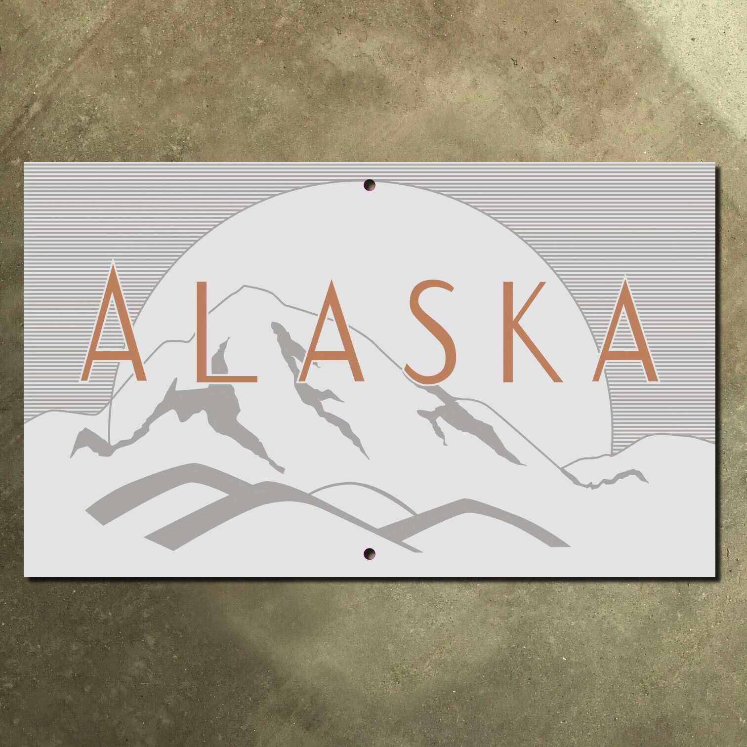 Alaska state line welcome scenery mountains highway 1960s road sign 23x14