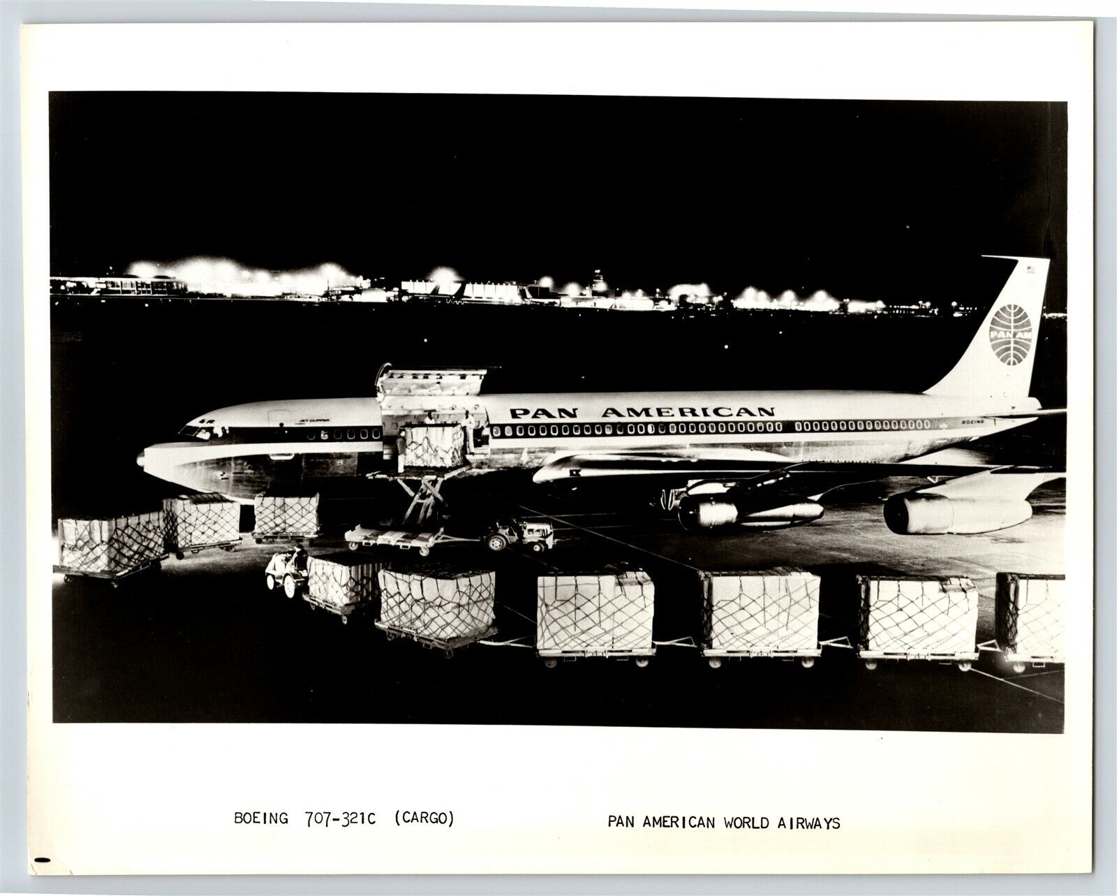 Airplane Pan American Pan Am Airlines Boeing 707 Cargo 8x10 B&W Photo C5