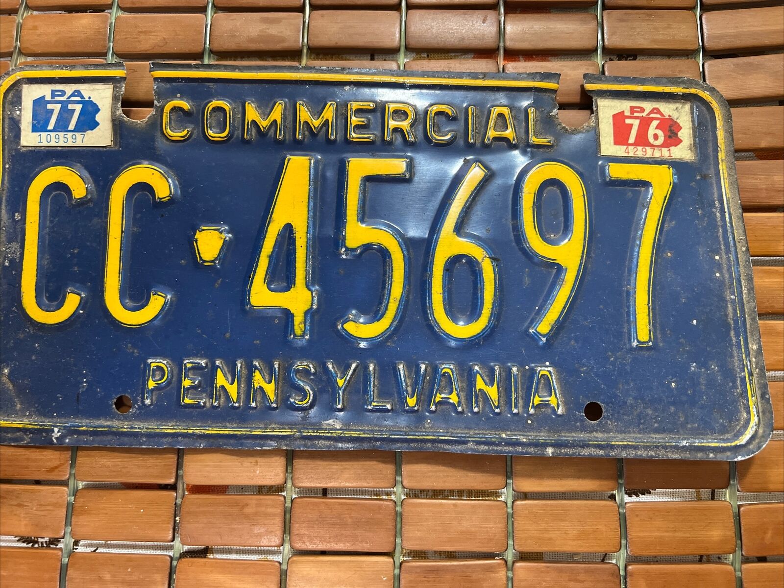 1976 Pennsylvania Commercial License Plate CC 4569 Authentic Metal Blue PA