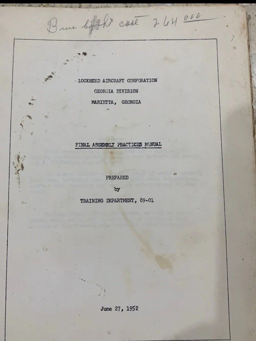 1952 Lockheed Aircraft Corp GA Division Final Assembly Production Book *RARE*