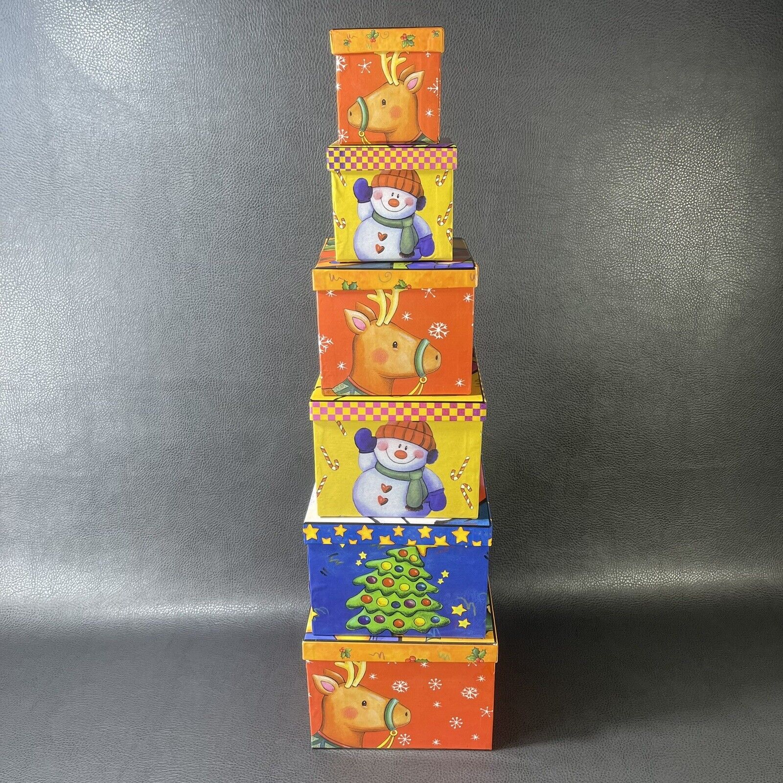 Barrington Studios Christmas Judy Hand 6 Nesting Boxes Nice Santa Claus Snowman