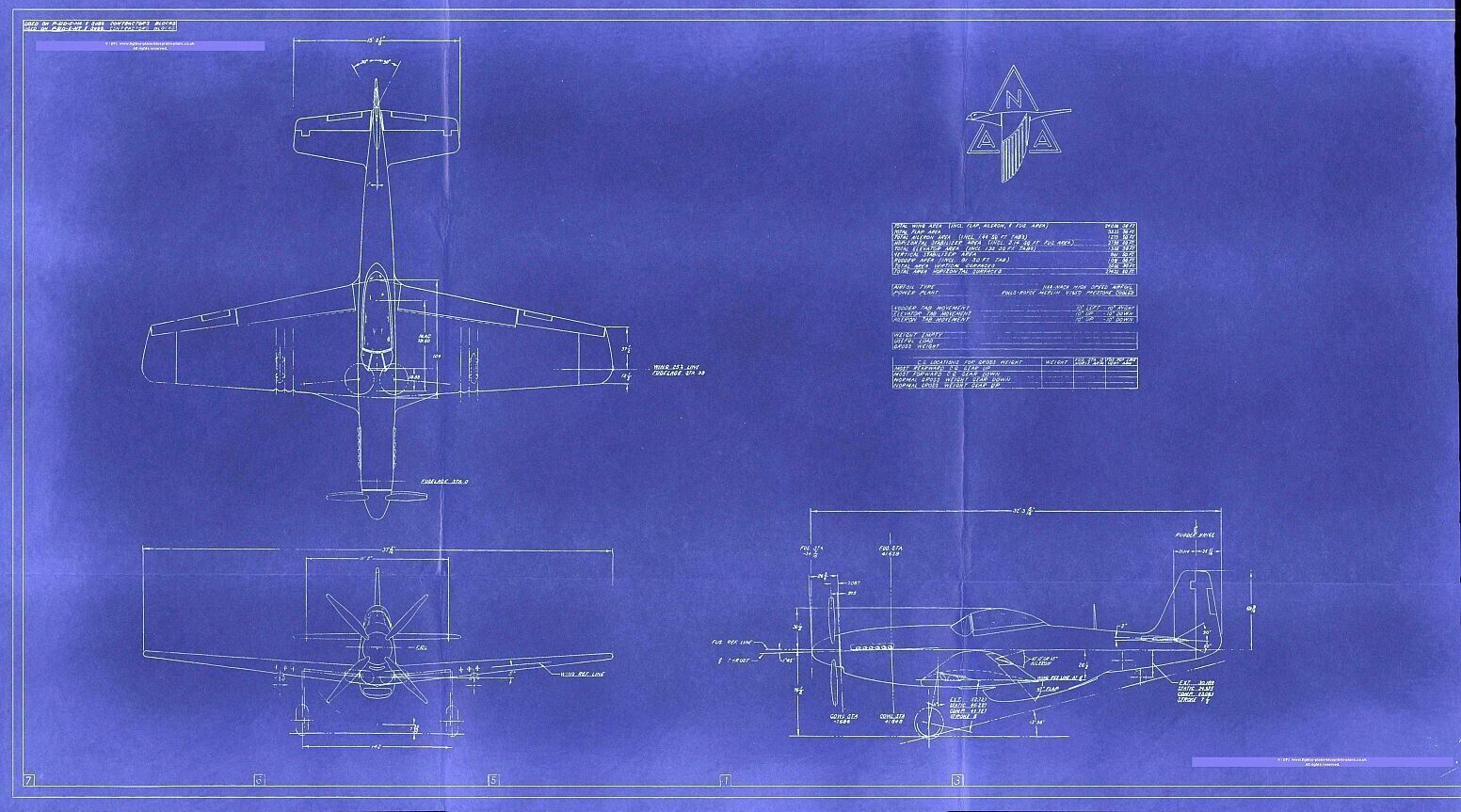 P-51 D MUSTANG 1940\'s BLUEPRINT PLANS AIRCRAFT WW2 NAA Factory drawings P-51D