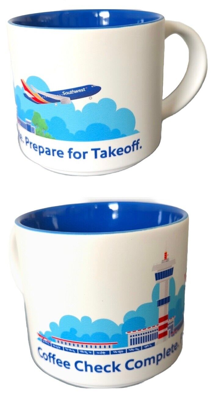 SOUTHWEST AIRLINES Prepare for Takeoff Coffee Mug Cup 14 oz collectible RARE HTF