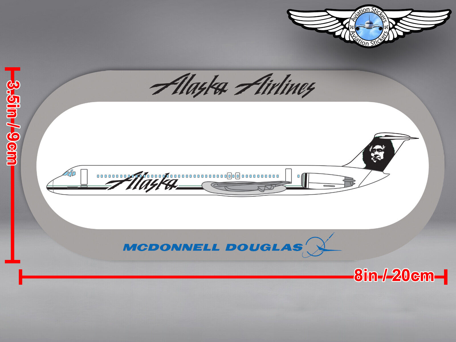 ALASKA AIRLINES ROUNDED RECTANGULAR MCDONNELL DOUGLAS MD80 MD 80 STICKER DECAL
