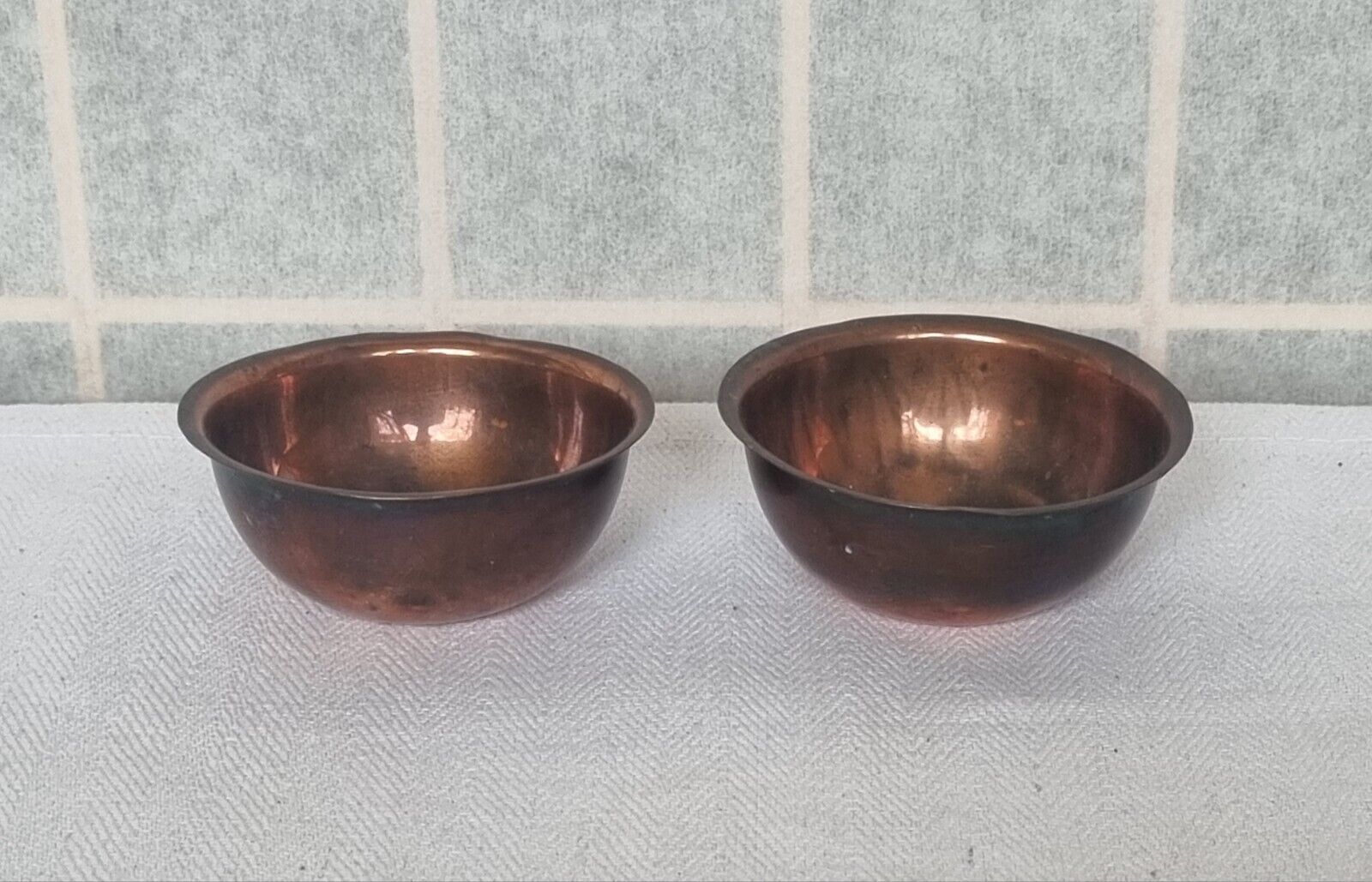 Antique Copper Bowl Small Pair Handmade