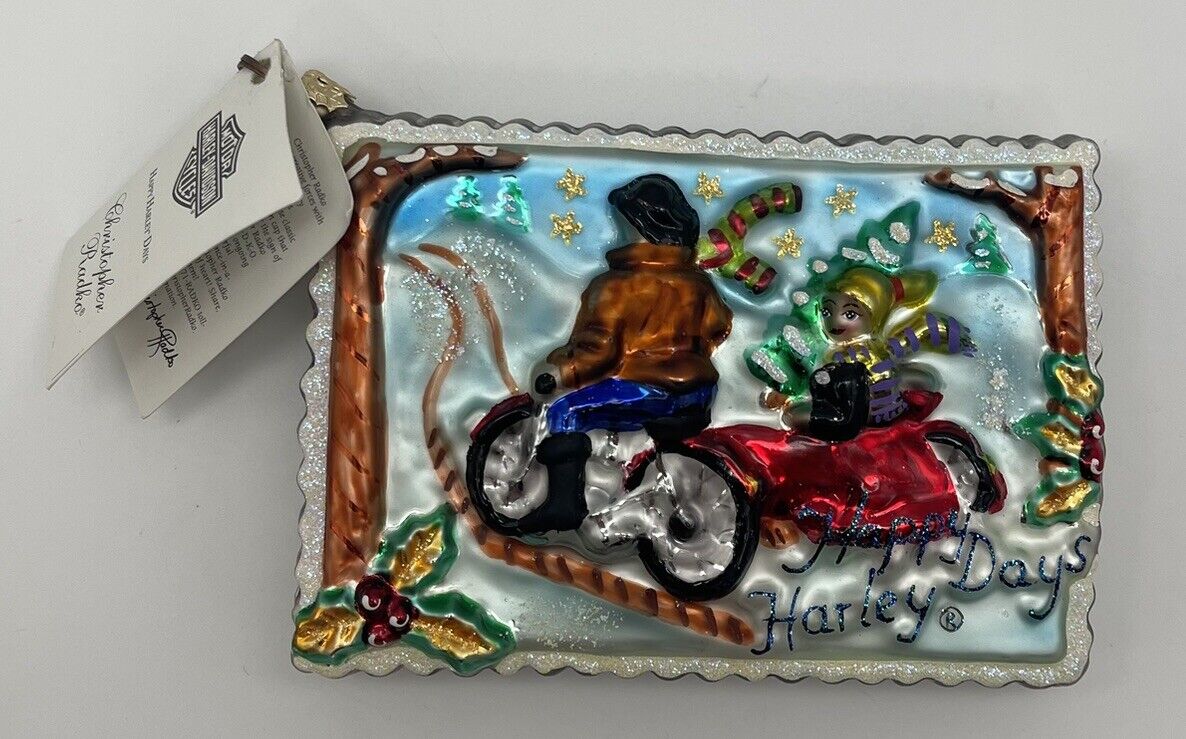 Christopher Radko Happy Harley Davidson Days Blown Glass Ornament Postcard