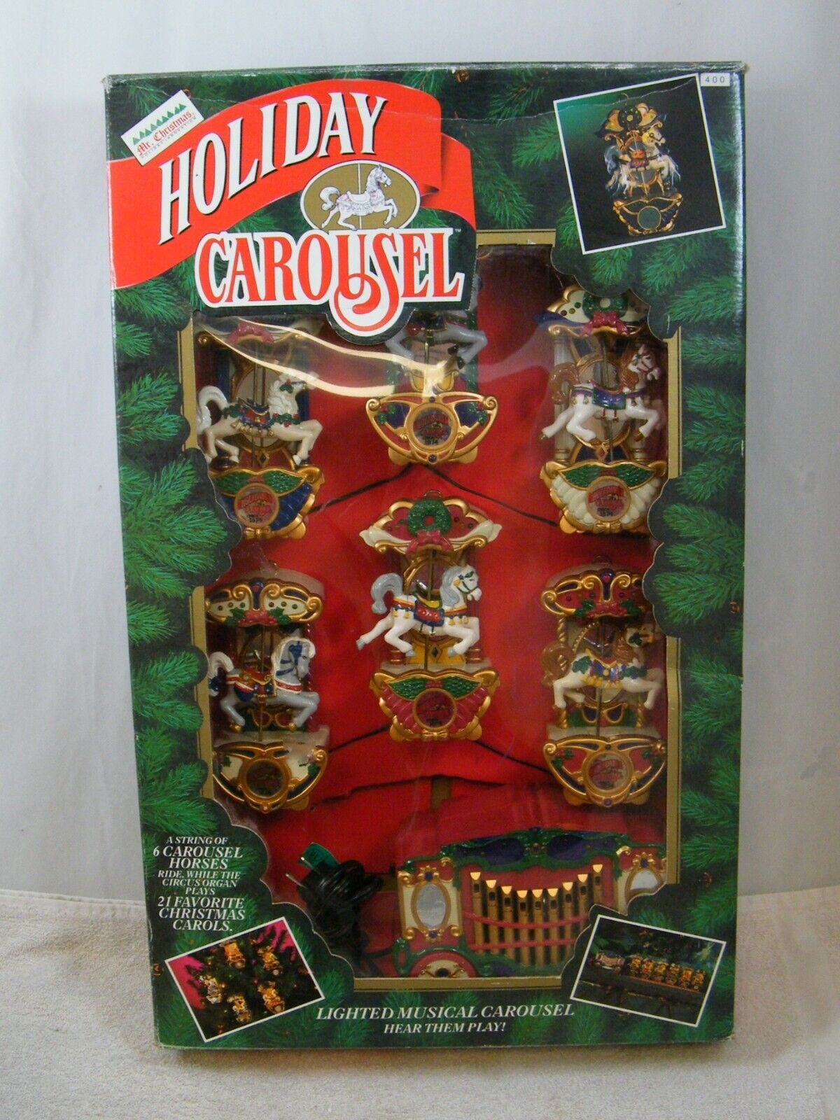 VINTAGE 1992 MR CHRISTMAS HOLIDAY CAROUSEL 6 FIGURES, 21 SONGS, LIGHTED, USED