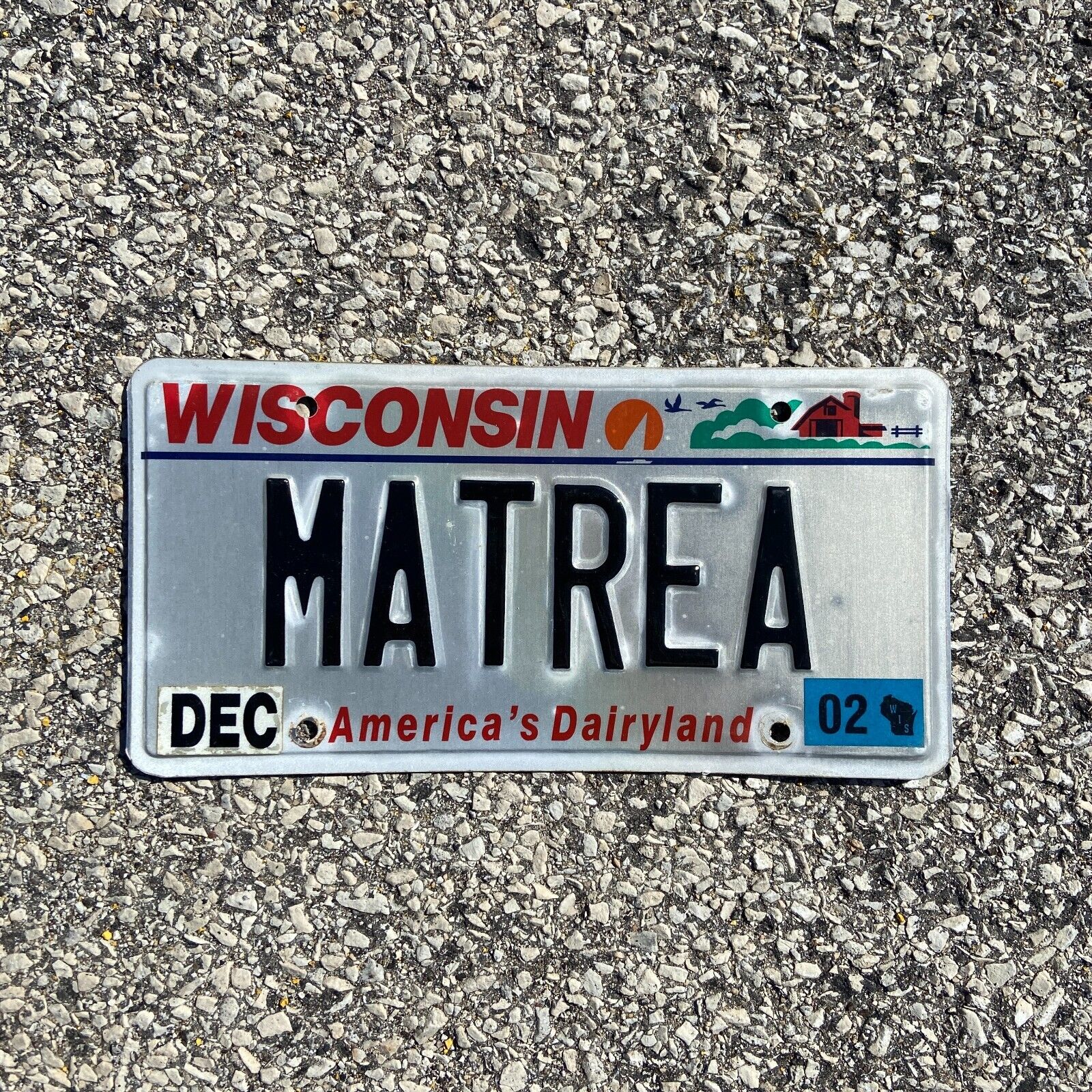 2000 Wisconsin Vanity License Plate Name Personalized Auto Garage MATREA