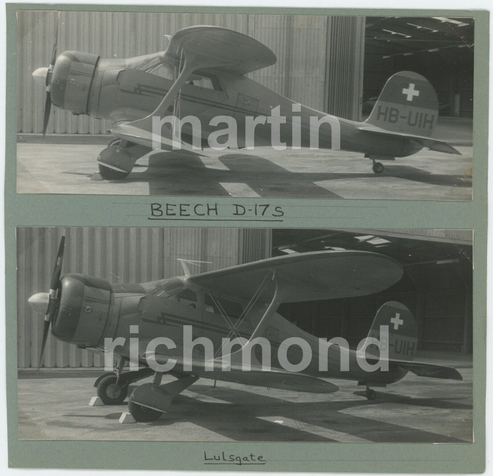 Beech D-17S HB-UIH Lulsgate Lot of 2 Original Photos, CX023