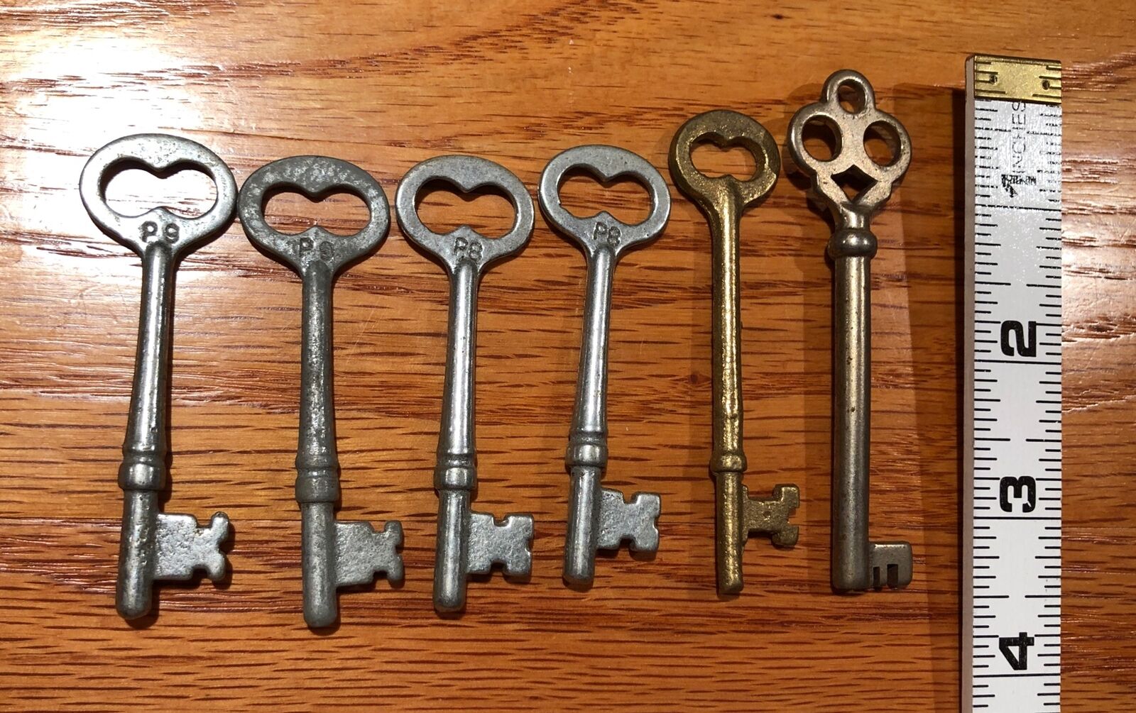 Lot Of 6 Vintage Skeleton Keys Door Cabinet Lock Corbin P8 P9