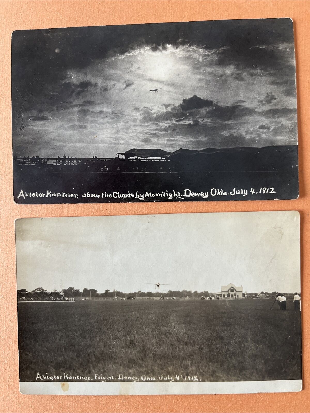 Rare RPPC Lot (2) Dewey OK 7/4/1912, Aviator Kantner Flight, No Comparables