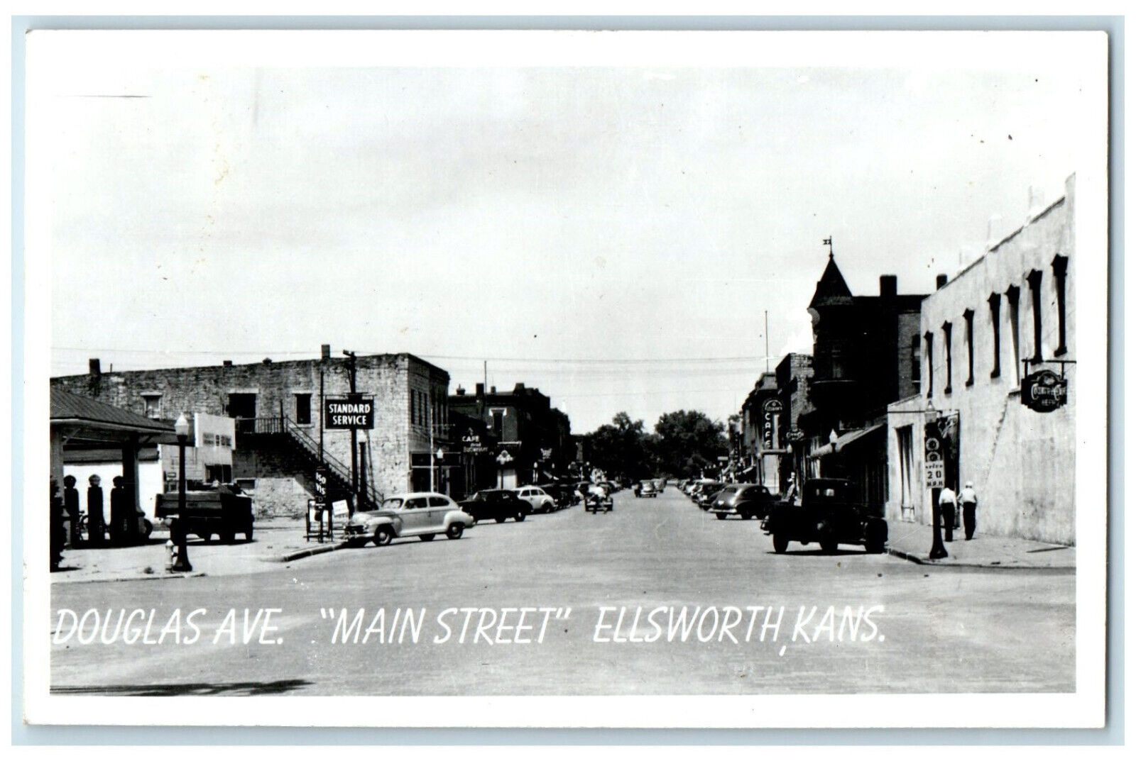 c1930's Douglas Avenue Main Street Ellsworth Kansas KS RPPC Photo Postcard
