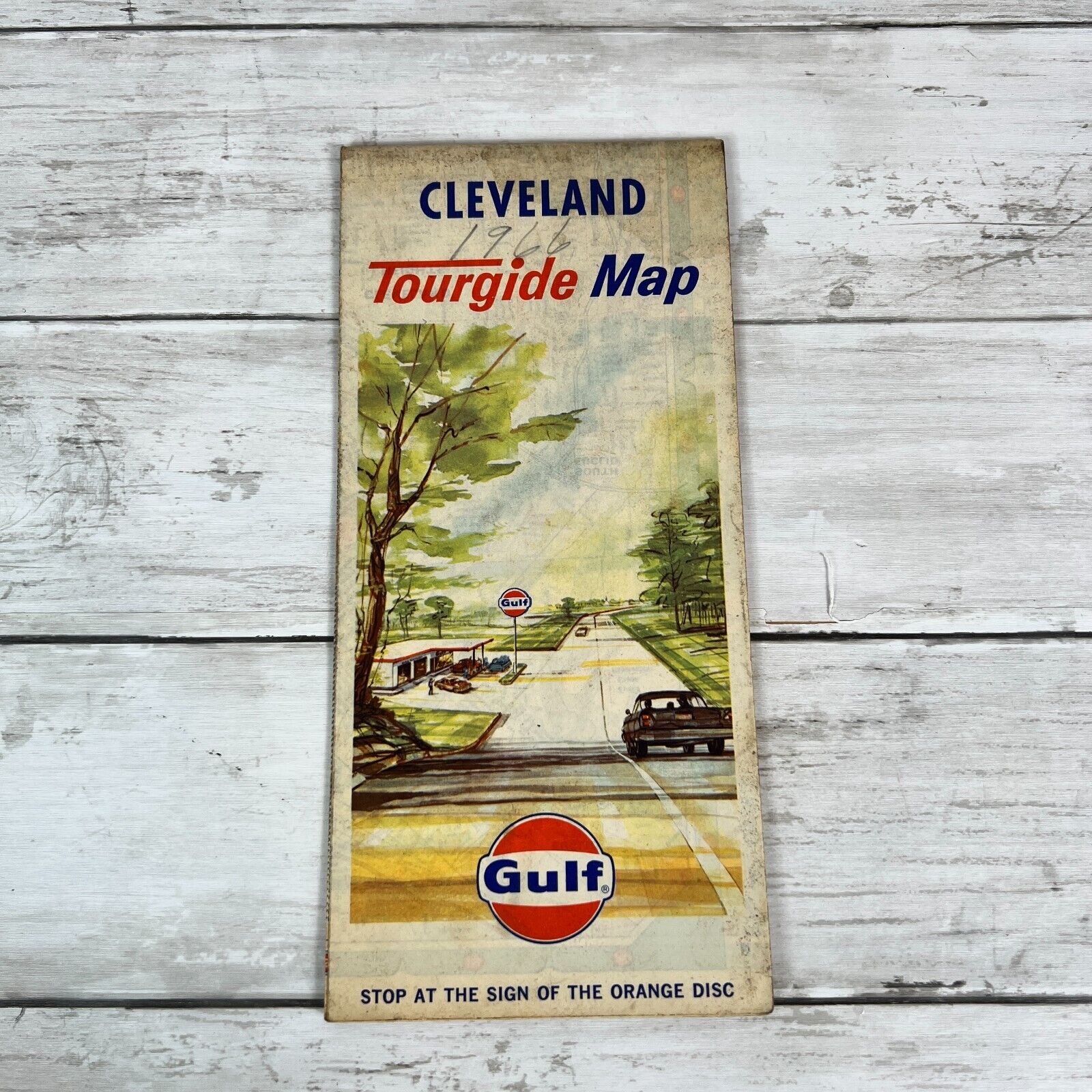 Vtg Map 1966 Cleveland Ohio Tourguide Map Gulf Co City Old Hwy Map Rough Shape