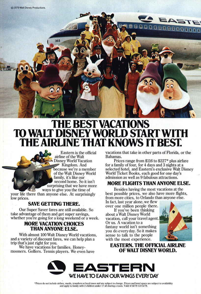 1979 Eastern Airlines: Best Vacations Disney World Vintage Print Ad