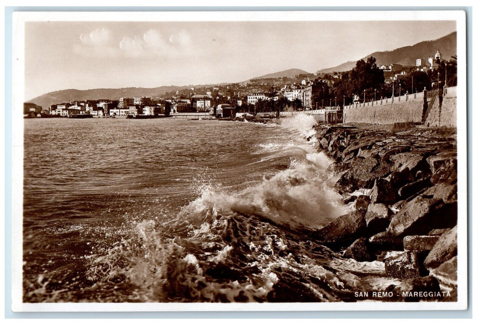 c1930's San Remo Mareggiata Italy Wavy River Scene Vintage RPPC Photo Postcard