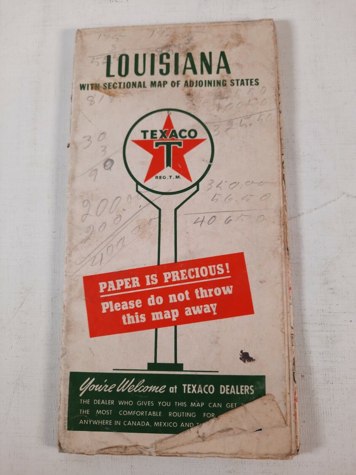 Vintage 1943 Louisiana Road Map texaco 