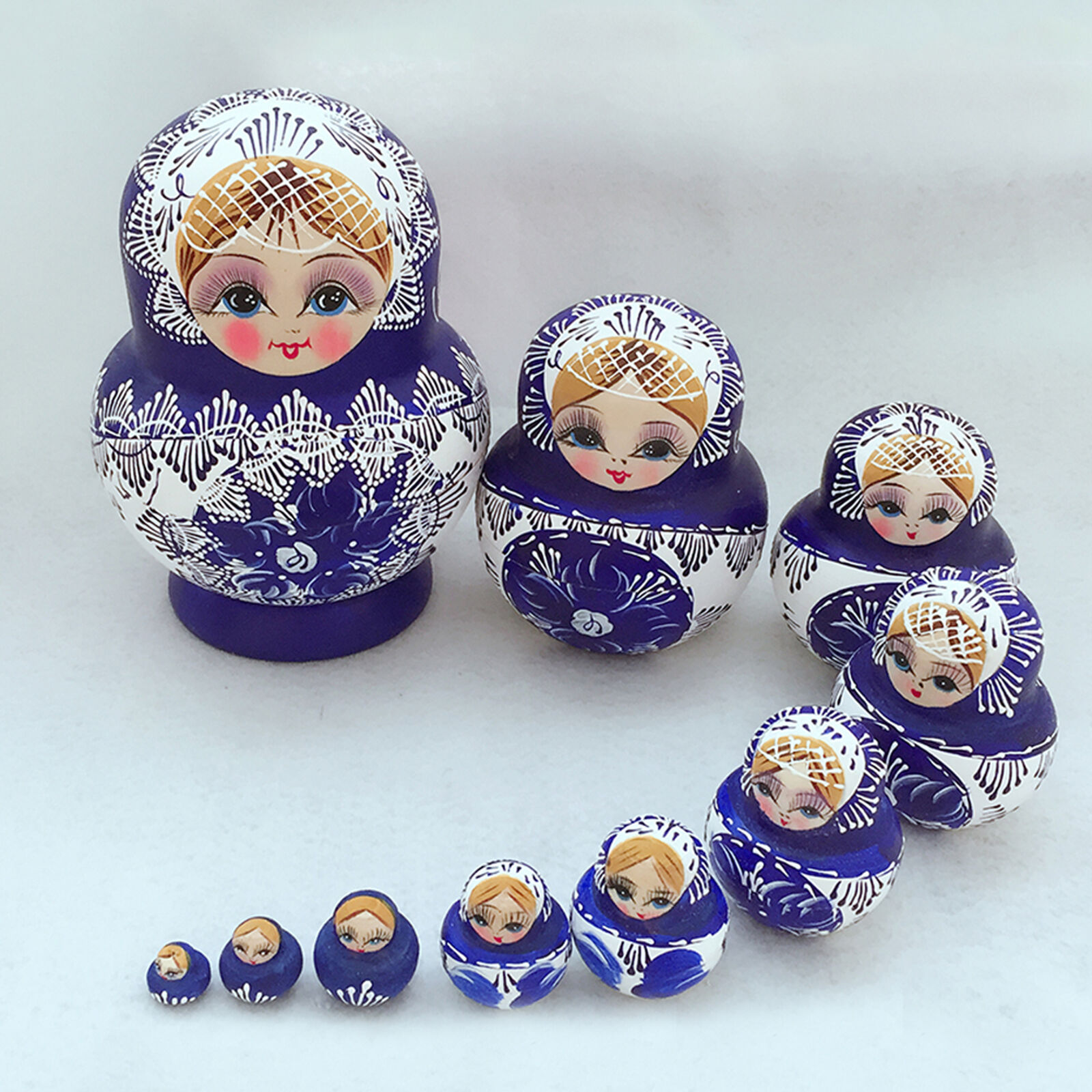 10 Pieces Authentic Russian Author's Matryoshka Nesting Dolls 10pcs Blue 