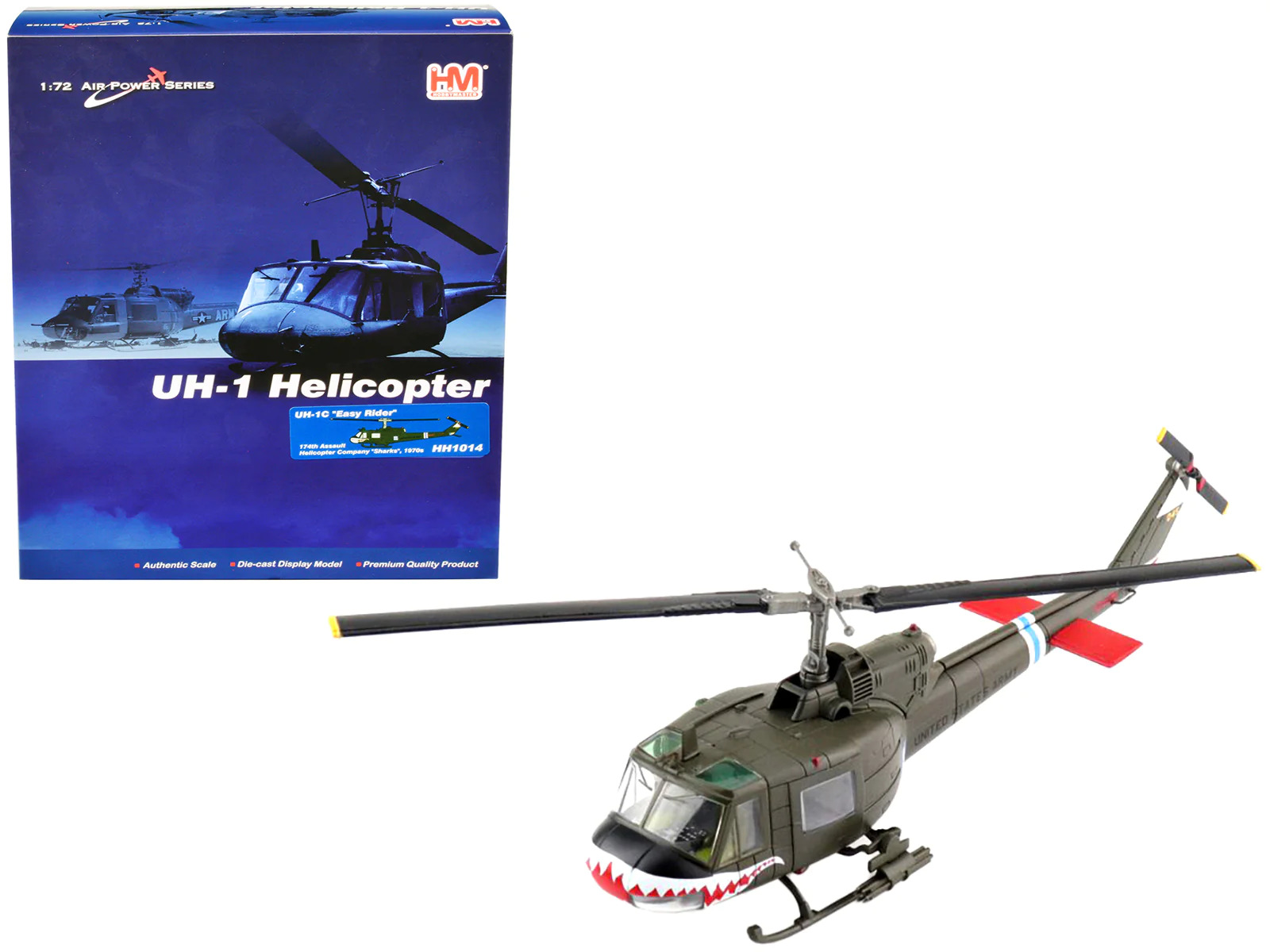Bell UH-1C Easy Rider Helicopter 174th Assault Company Sharks 1970s 1/72 Model