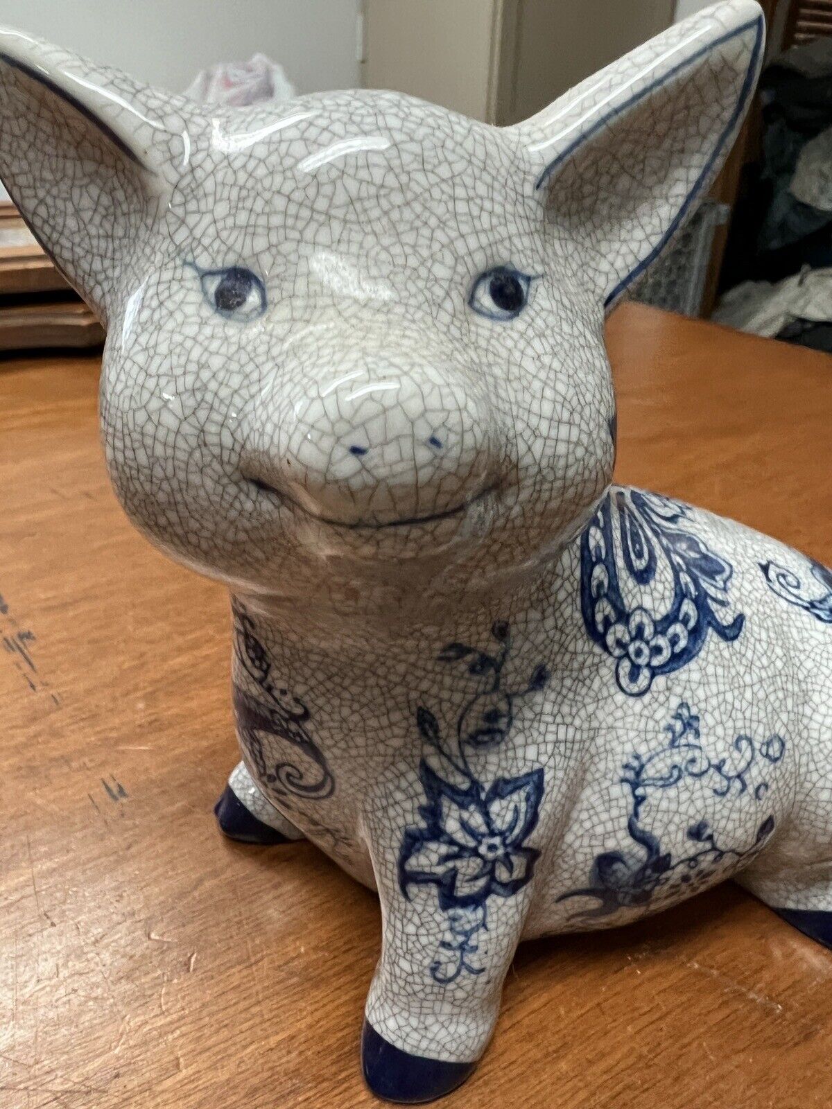 SALE 25% off Vintage Baum Blue and White Ceramic Pig (price already reduced)