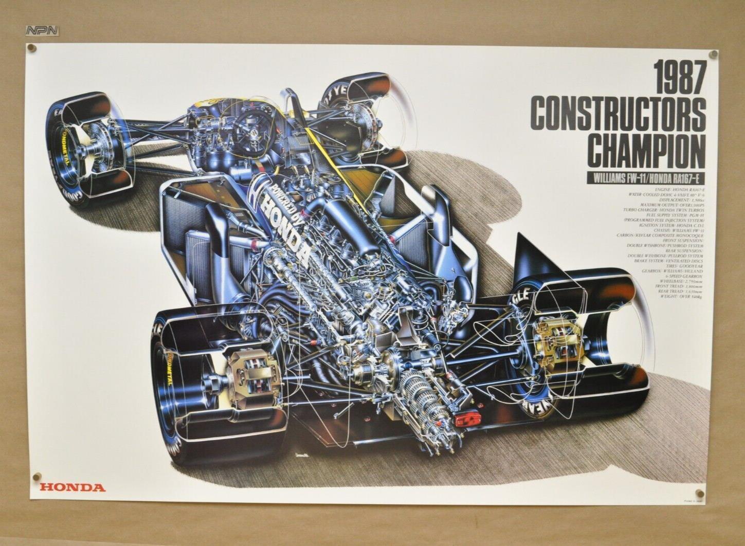 Vintage NOS 1987 Williams FW11 Honda RA167-E F1 Formula One Indy Race Car Poster