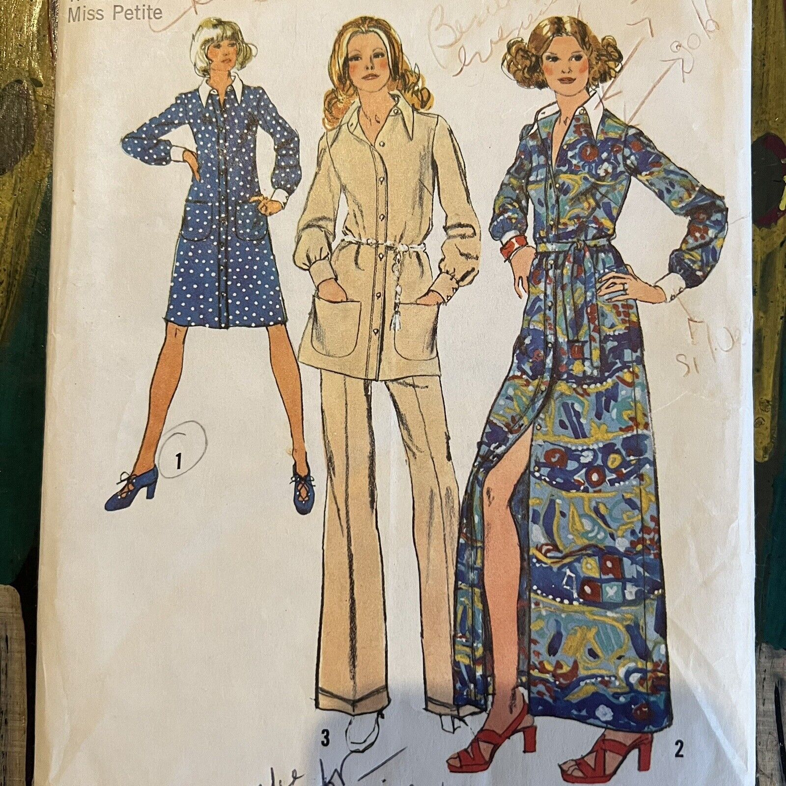 Vintage 70s Simplicity 5398 Dress Or Tunic + Pants Sewing Pattern 12 PETITE CUT