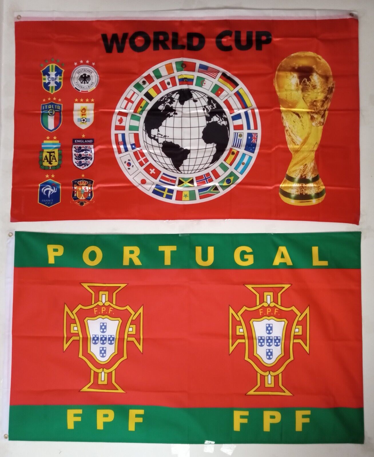 1 PORTUGAL FEDERATION FLAG + 1 GENERIC WORLD CUP FLAG (3X5 FT) $35