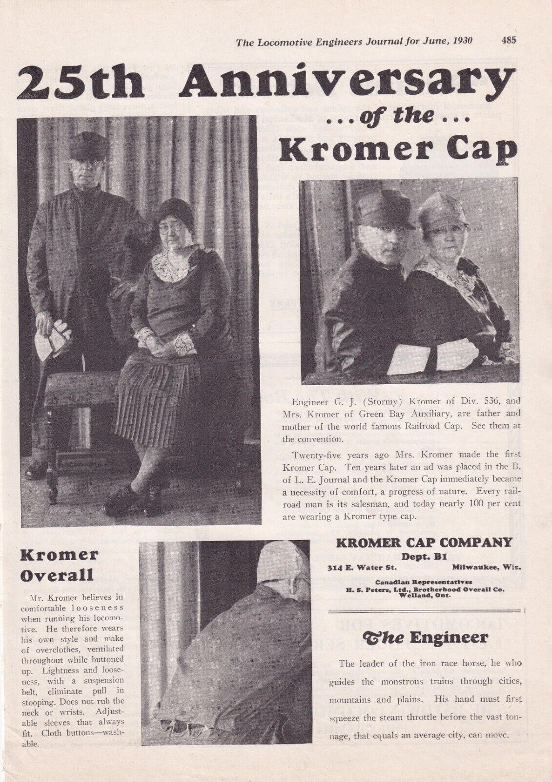 Kromer Cap Co Milwaukee WI 1920 Railroad Cap Overalls 8 1/2\
