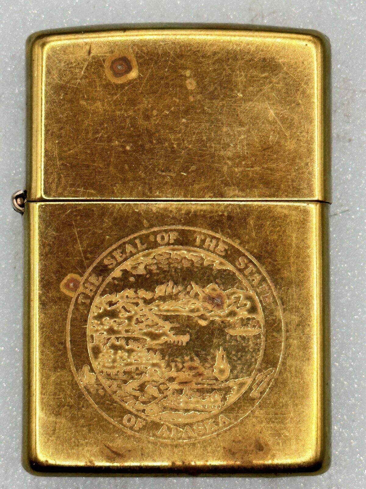 Vintage 1996 Alaska State Seal Brass Zippo Lighter Tom McNary Personalized