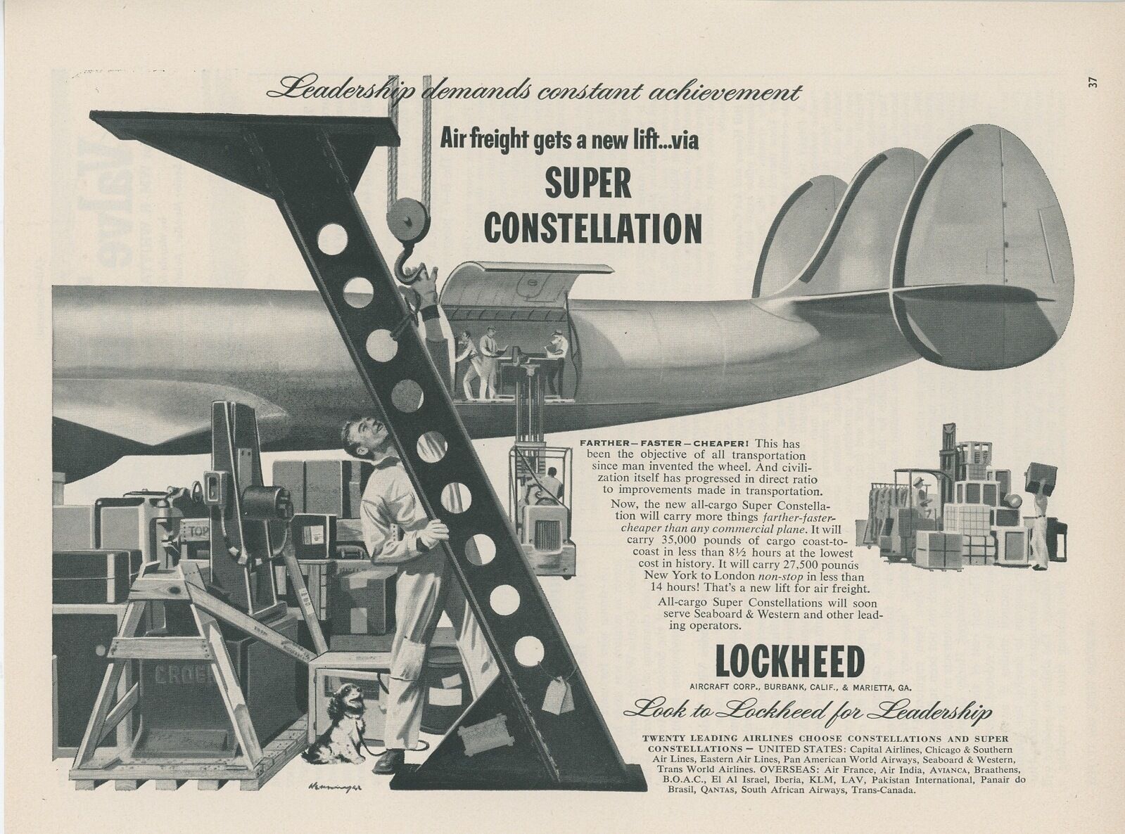 1953 Lockheed Aviation Ad Super Constellation Cargo Plane Air Freight Airplane